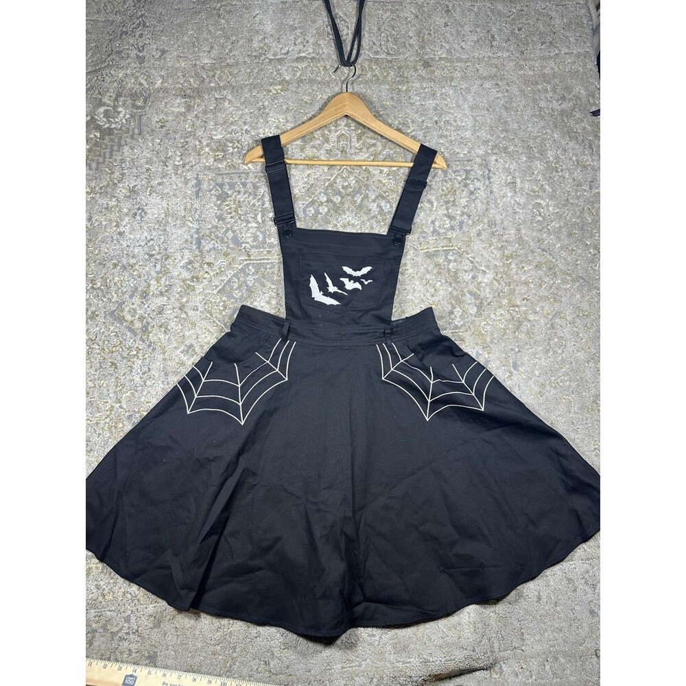 NWT Hell Bunny Miss Muffet Pinafore Dress Goth Bat Spiderweb Black - Size L